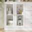 Large Kitchen Hutch Cabinet, Storage Cupboard Pantry With 4 Glass Doors, 4 Drawers & Microwave Shelf-1445431345