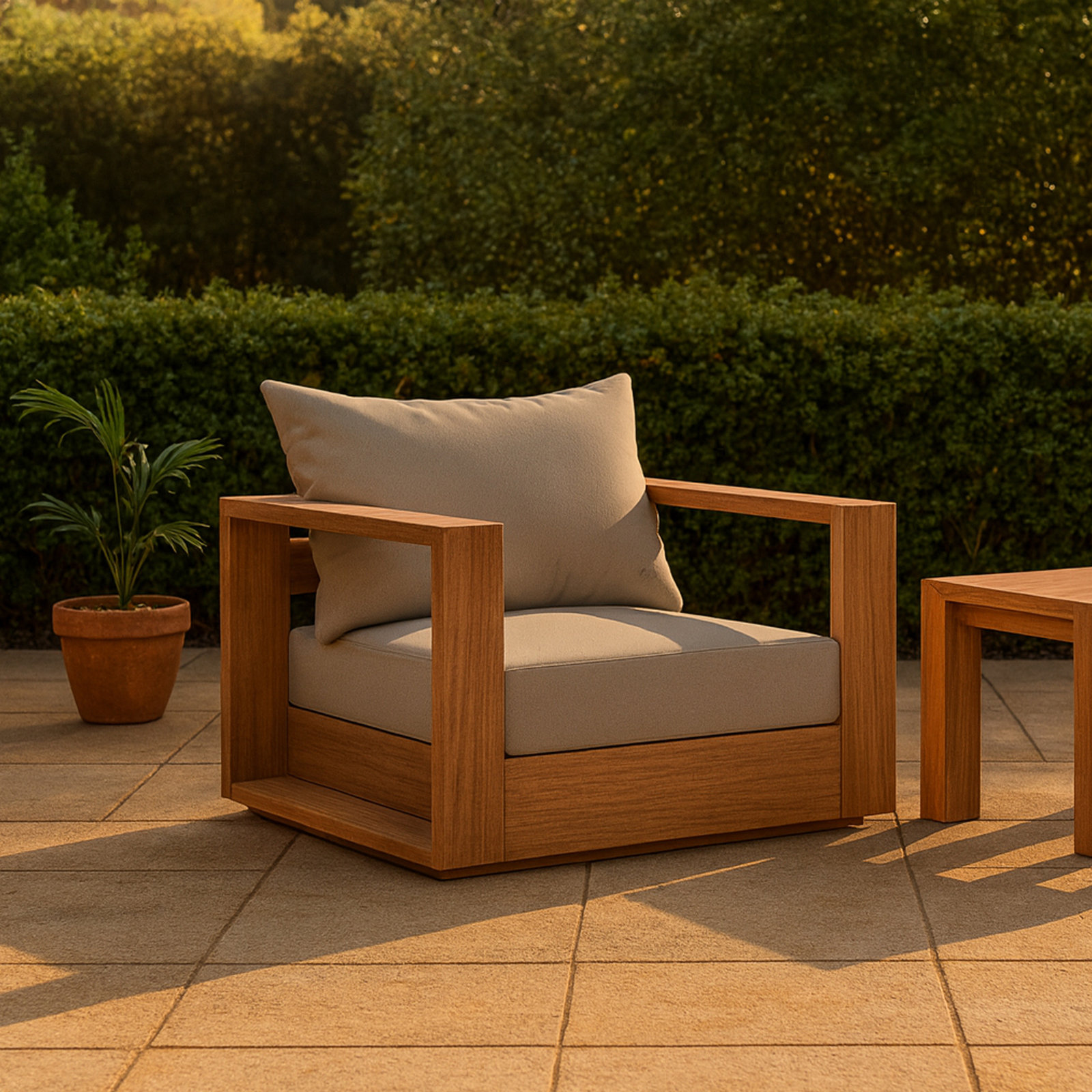 Gazel Teak Outdoor Lounge Chair, Gray
