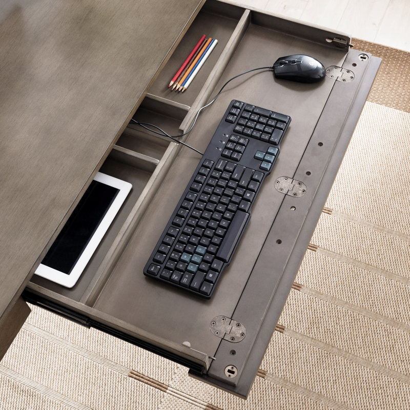 Mixed Metal and Solid + Manufactured Wood Laptop Computer Desk in Smoke Gray and