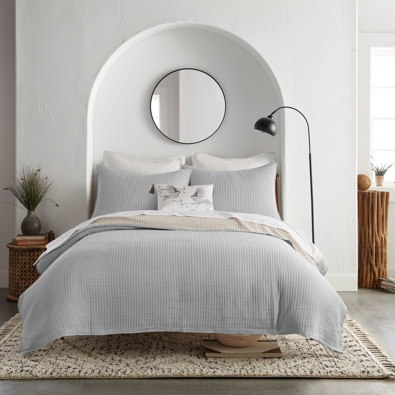 Caden Cotton Gauze Coverlet Set, King Coverlet / Bedspread + 2 King  Shams, Gray