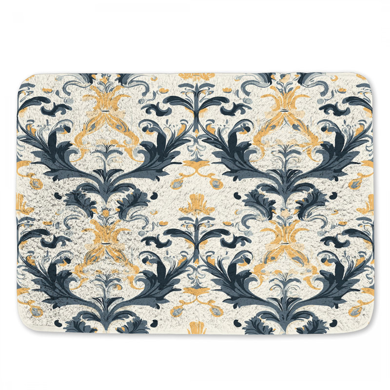 Motif de tapis de bain damassé traditionnel, L 34 po x l 21 po