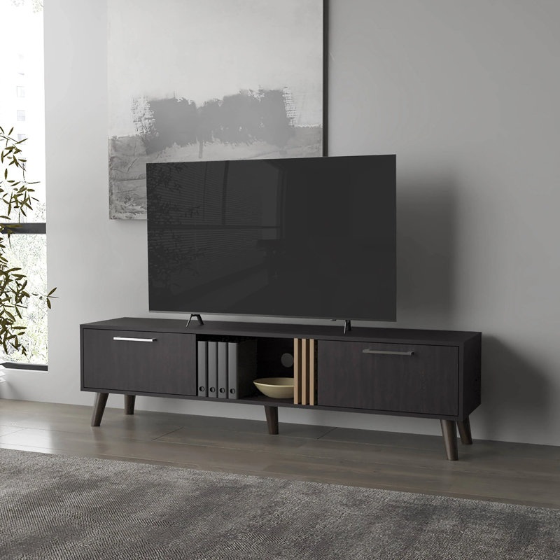 Meuble télé avec 2 portes et rangement ouvert