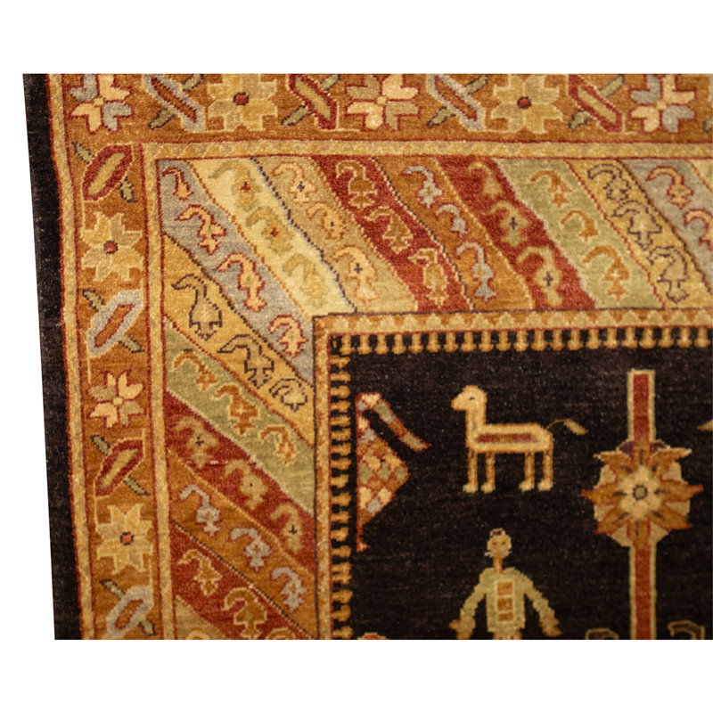 High-Quality Hand-Knotted Brown And Gold Area Rug
