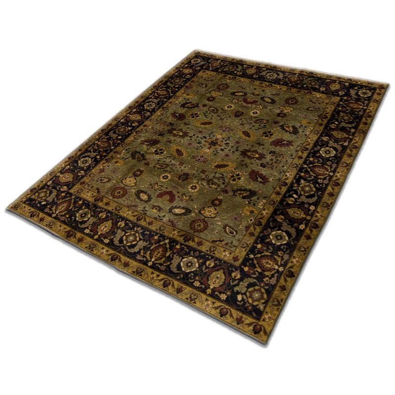Jasmine Wool Oriental Area Rug in Black/Green, Rectangle 9' x 12'