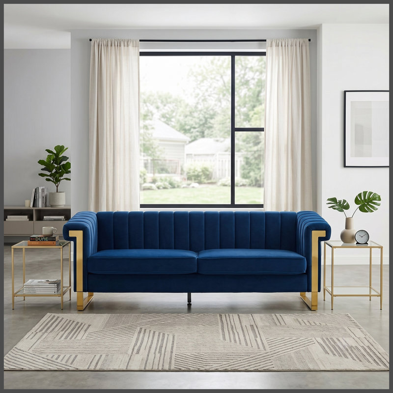 FX-P81B-BU (834-53 SOFA), Velours bleu, Bleu