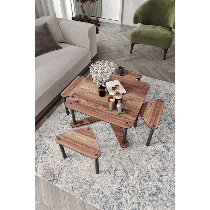 Stylish Coffee Table Set, Walnut Finish, 27.6 x 27.6 x 15.0 inches | 100% MDF with Sturdy Wooden Legs | Perfect for Living Room Décor & Functionality, Modern Design for Any Space
