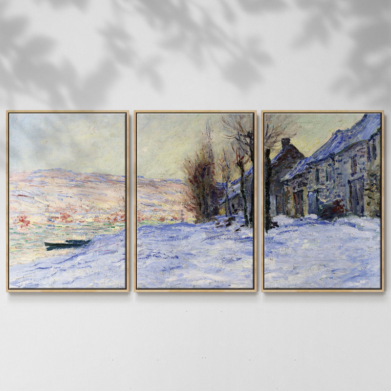 Monet, reproduction sur toile 3 pièces, H 40 po x l 78 po x P 2 po, Naturel