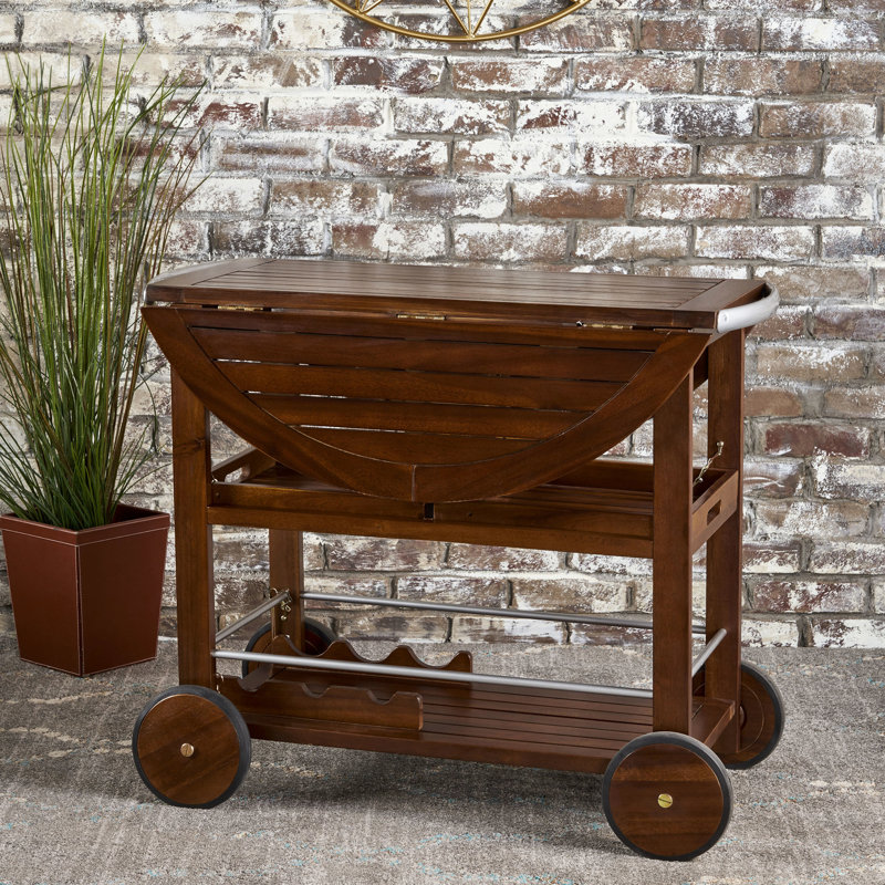 Outdoor Bar Cart With Finish And Storage Space Wood Aluminum Cart, To Mild Weather Conditions