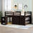 Low Study  Loft Bed With Cabinet Shelves And Rolling Portable Desk Multiple Functions Bed