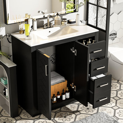 Meuble-lavabo moderne 36 po avec lavabo en céramique: portes, armoire spacieuse, rangement spacieux