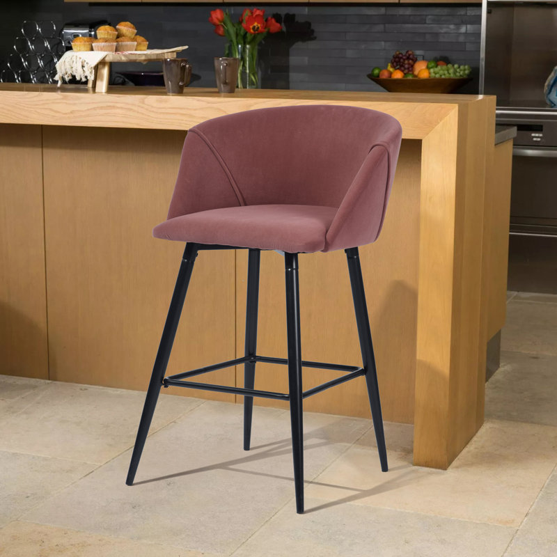 Meurer Upholstered Counter Stool with Metal Frame, Rose