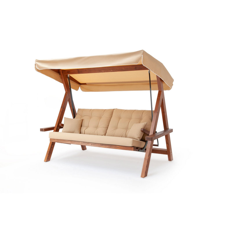Daney Pine Porch Swing with Canopy, Beige, 210cm H x 230cm W x 130cm D