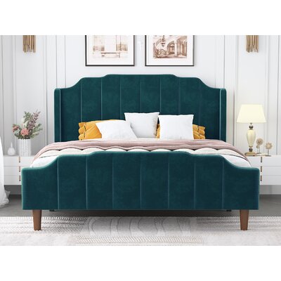 Malalia Queen Size Velvet Bed Frame With Modern Curved Upholstered Headboard And Footboard, Upholstered Platform Bed -  Everly Quinn, 2B69F60746E44AC995C1DFF22AEAD823