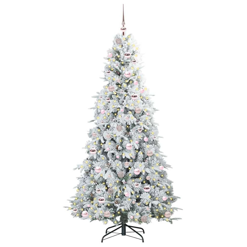 Artificial Hinged Christmas Tree Green PE and PVC, White/Pink, 6.89' H