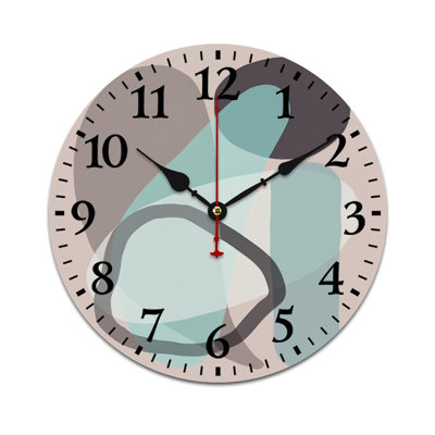 Muted Teal Abstract Shapes Round Wall Clock Decor, 12" x 12", for Office Decor