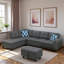 Canapé modulaire en L en lin avec garniture cloutée, porte-gobelets et repose-pieds avec rangement-1692052849