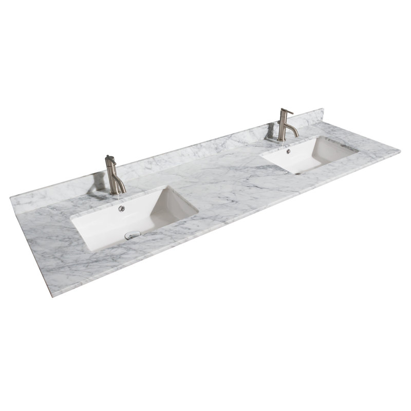 72'' White Carrara Marble Double Vanity Top with Porcelain Sinks