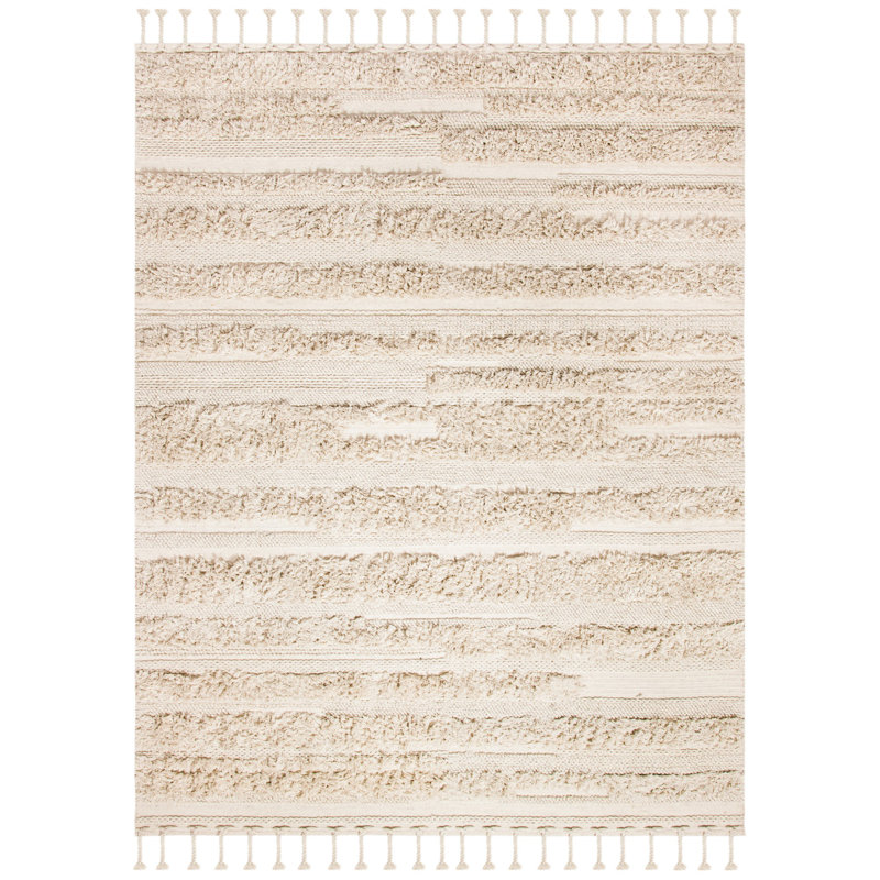 Tapis beige / gris en laine tissé à plat à la main Powell, Rectangle de 10 pi x 14 pi