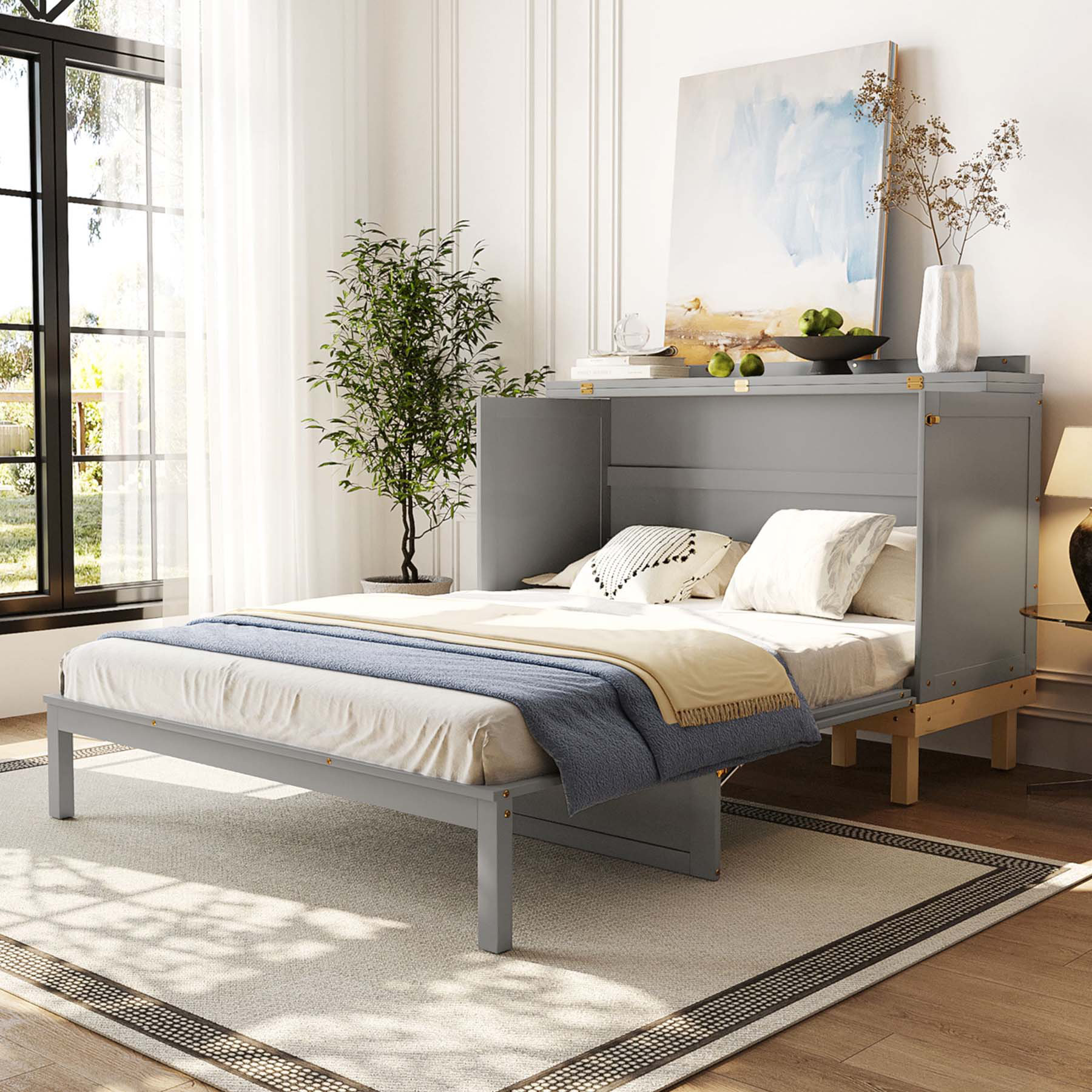 Latitude Run® Queen Size Murphy Bed, Gray with Space-Saving Design and ...