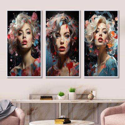 «Blue and Black» Marilyn Monroe Glamour Portrait I - Woman, art mural, ensemble de 3