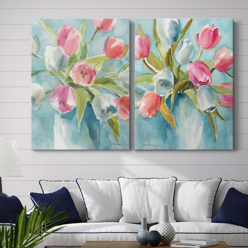 Today's Tulips I - ensemble de 2 reproductions d'art sur papier, H 40 po x l 60 po x P 1 po, Toile tendue, Pas de tapis