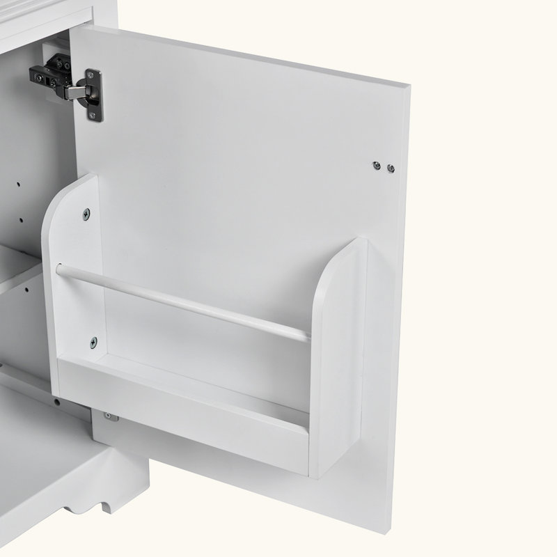 Meuble-lavabo de salle de bain avec lavabo en céramique et support de rangement fixé à la porte, Blanc