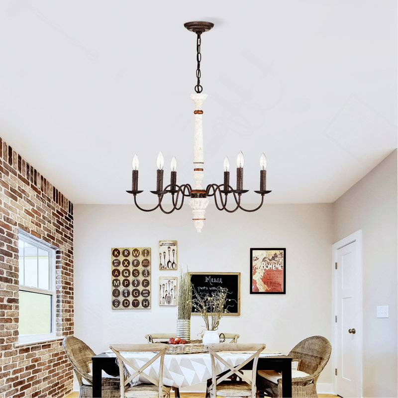 Lustre blanc rétro et couleur rouille avec luminaire suspendu 6 lumières pour la salle à manger