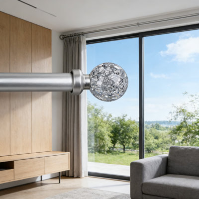 Heavy Duty Adjustable Curtain Rod With Crystal Ball Finials, 1 Inch Diameter Drapery Rod Supports Up To 30 Lbs, Single-Side Telescopic Design For Windows 30 To 60 Inches, Easy Installation Included