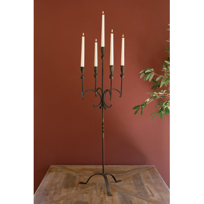  Brown Iron Five-Taper Candelabra Rustic Tabletop Centerpiece 35.5" H