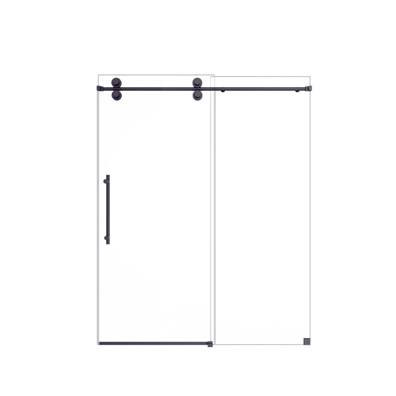 Porte de douche coulissante simple sans cadre Tova avec verre trempé et roulettes en acier inoxydable, 76.00"H x48.00"W, Noir