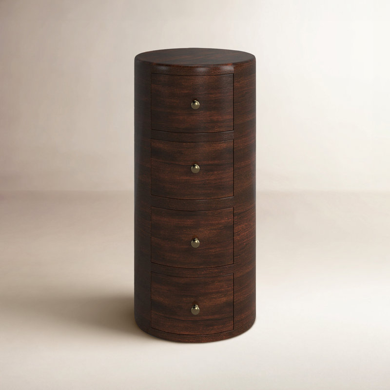 Atlantic 11" W Solid Wood Cylindrical Nightstand with 4 Drawers, Brown