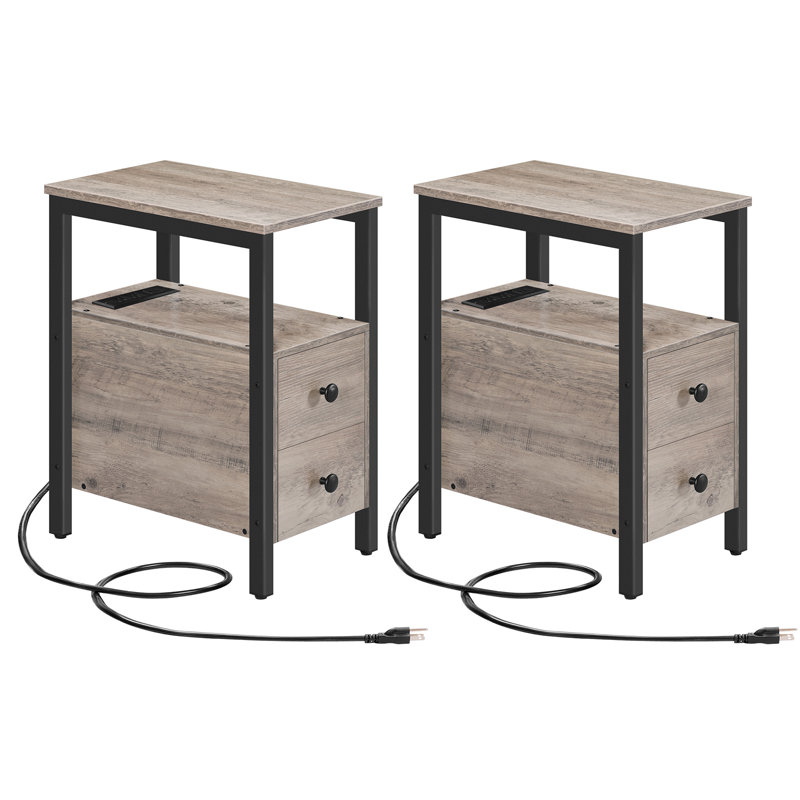 Artimon 24'' Tall 2 - Drawer End Table Set with Storage and Charging Station, Grey