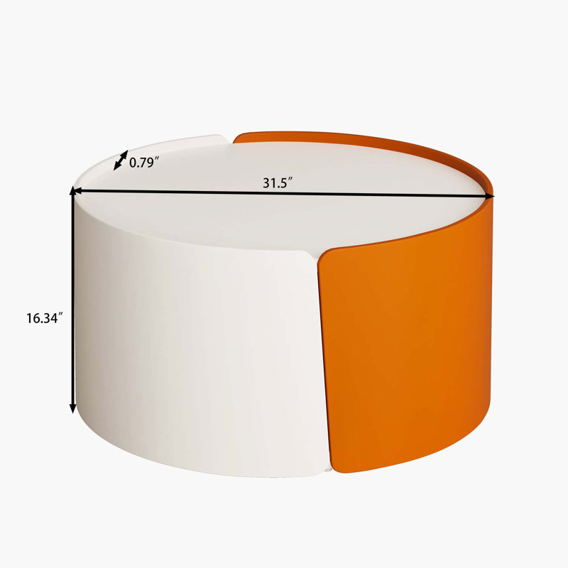 Nesting Coffee Table, Round Nesting Tables and End Tables for Small Space, Antique White/Orange