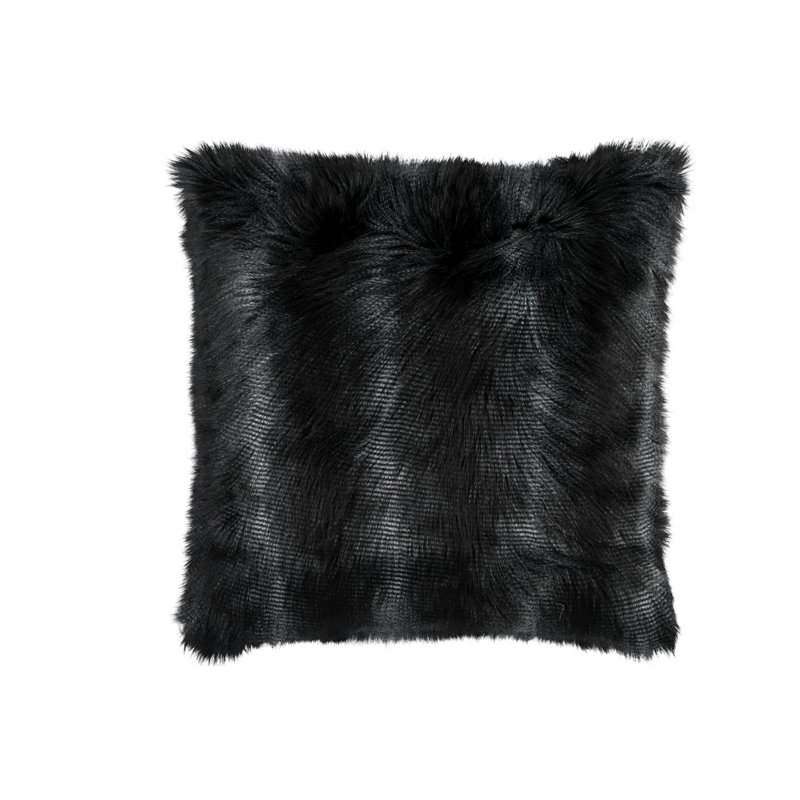 Faux Fur Square Pillow Cover & Insert, Black, 28" x 28"