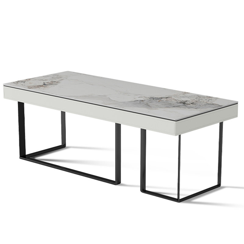Bureau en pierre frittée avec 2 tiroirs et pieds en acier inoxydable, H 29,5 po x l 70,9 po x P 27,6 po
