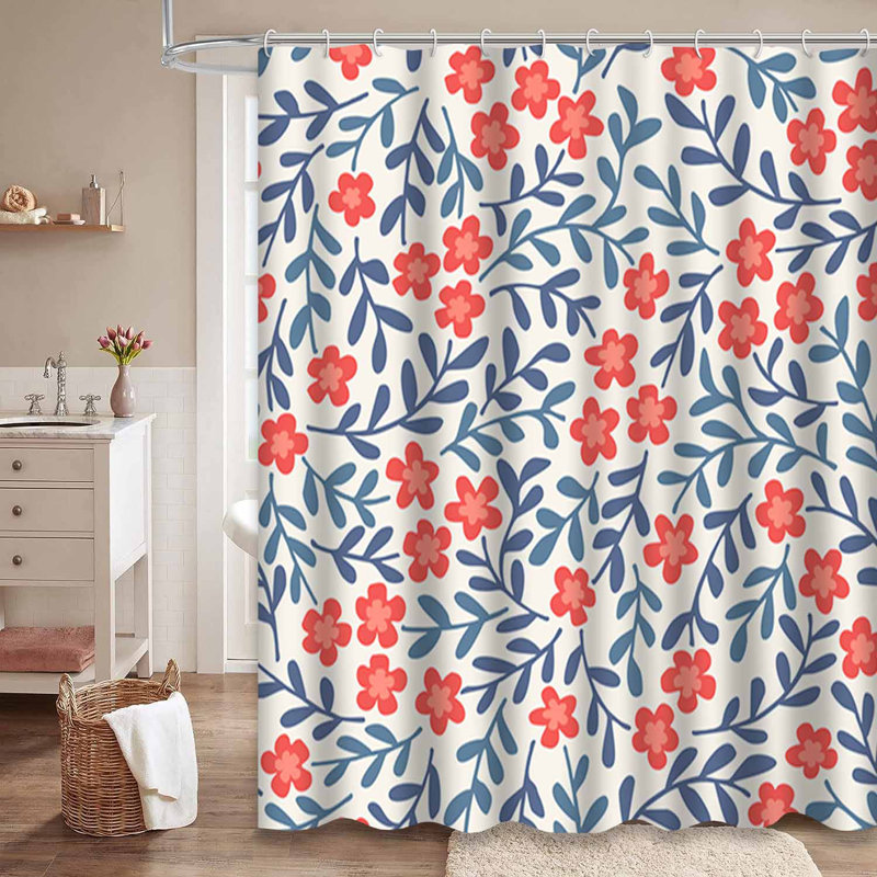 Petit rideau de douche à fleurs sans couture avec 12 crochets, 72" L x 84" W