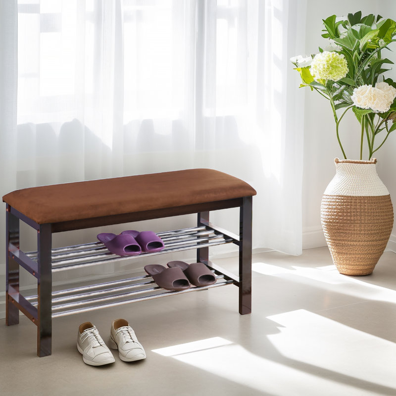 Banc à chaussures en métal avec tablettes