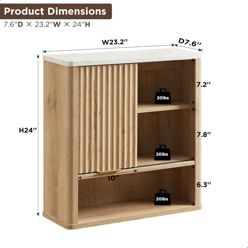 Armoire de salle de bain murale Ansa, armoire de rangement murale avec porte de grange coulissante et 1 tablette réglable ouverte