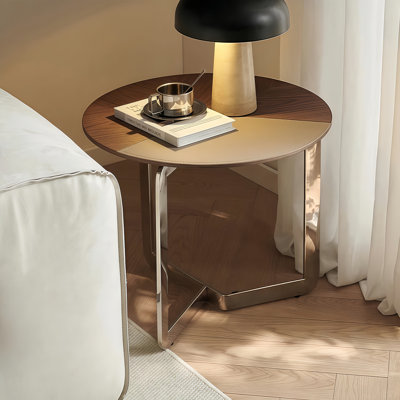 22" Round End Side Table With Stain Steel Base