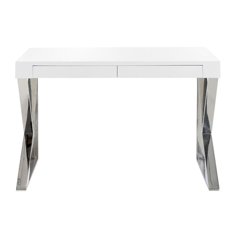 chrome-plated steel desk, White
