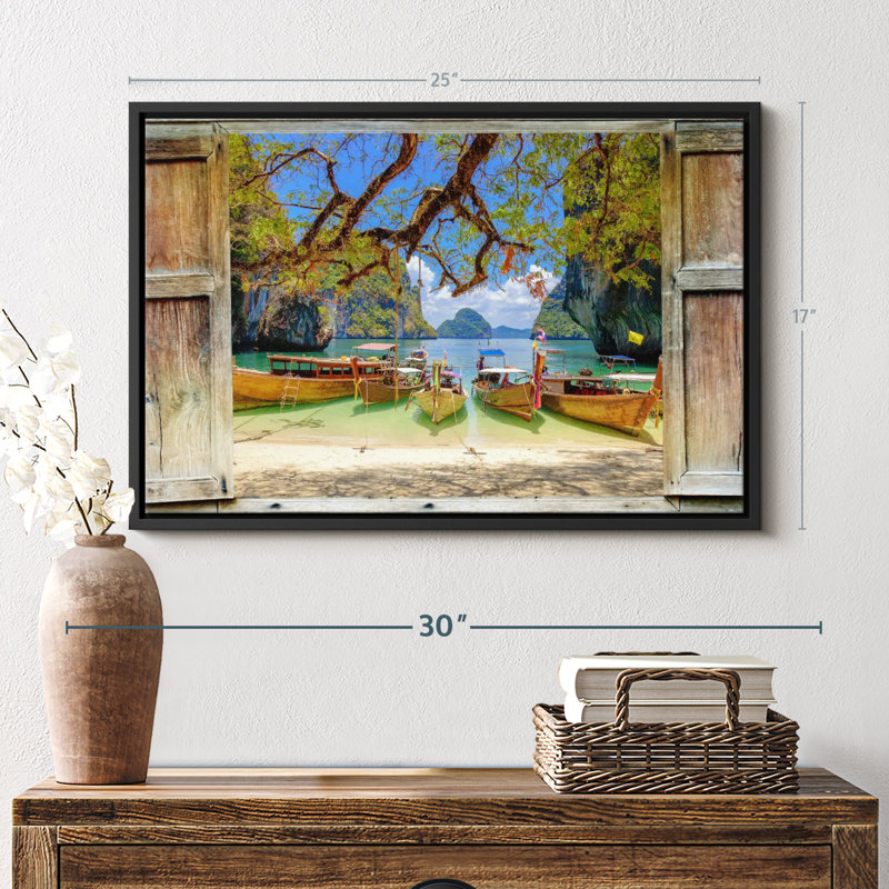 Transport «Window To Long Tail Boat Wall Art», H 17 po x l 25 po