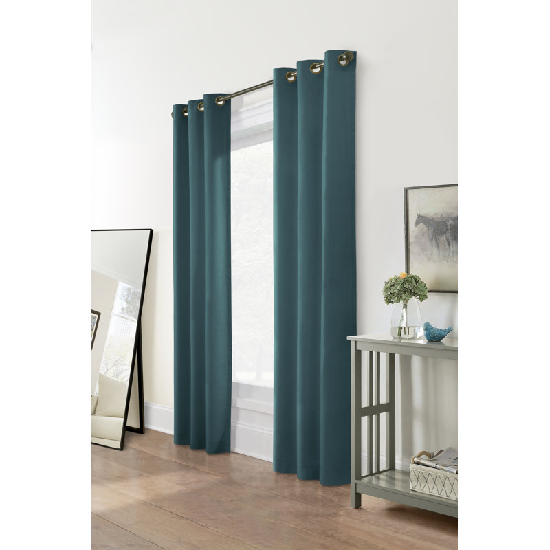 Mcgowen 100% Cotton Solid Room Darkening Thermal Grommet Curtain Panels, 80" W x 84" L, Nightwatch Green