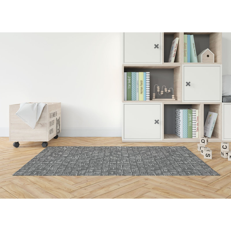 Tapis de jeu pour enfants Lash Locked, Rectangle 60 po x 84 po, Ivoire/gris anthracite
