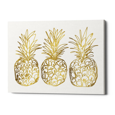 «Three Golden Pineapples», reproduction de peinture acrylique sur toile