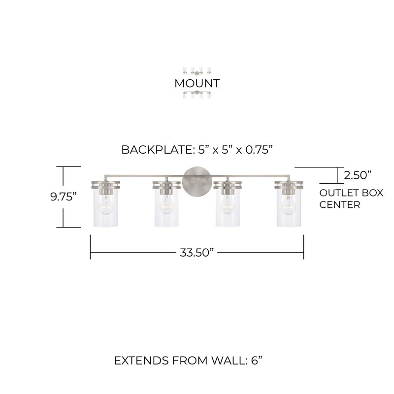 4 - Light Dimmable Vanity Light, Silver
