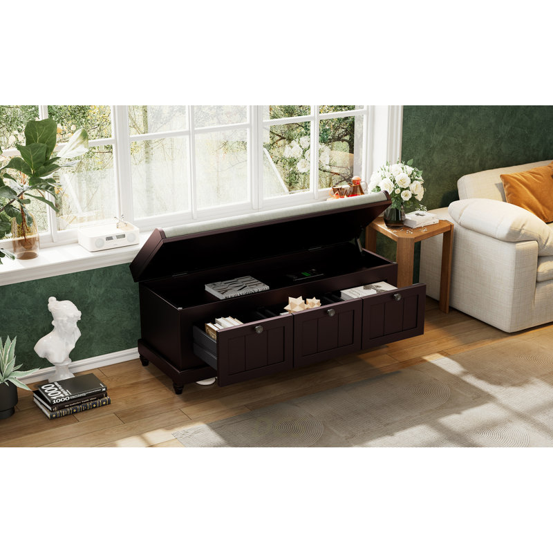 Classic Shoe Bench With Cushion And Three Drawers, Fluted Entryway Bench With Storage For Living Room, Entryway, And Hallways (Espresso, OLD SKU:N715P207812P ), Shoe Storage