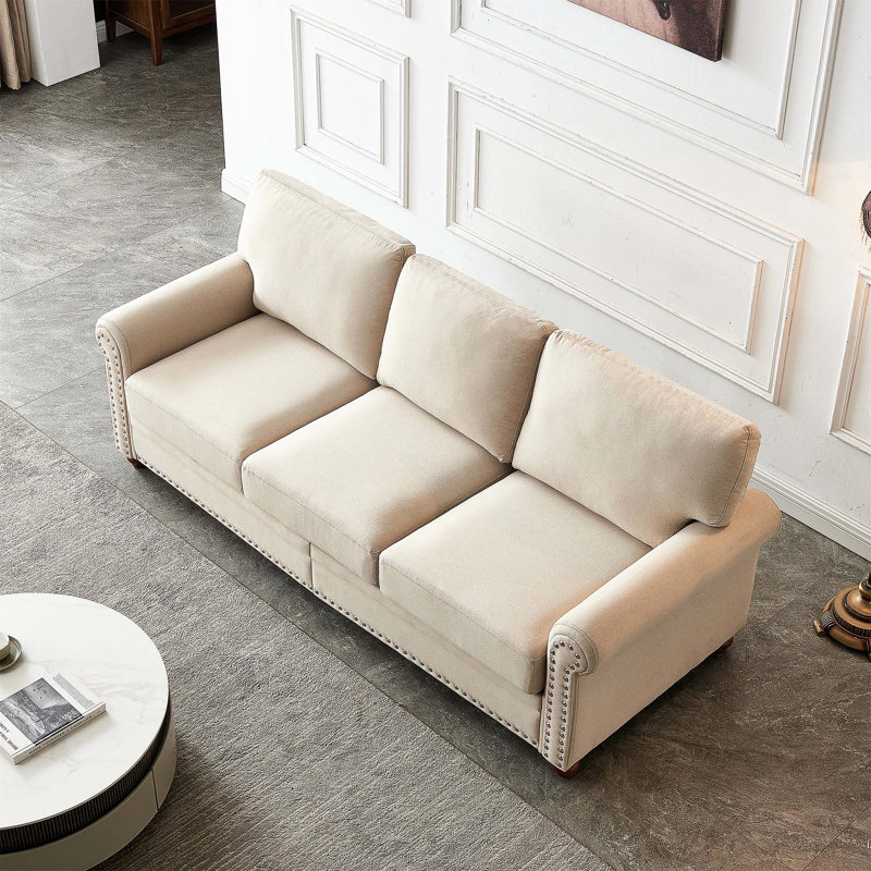 Canapé à accoudoirs arrondis de 82,68 po Babette, Polyester beige