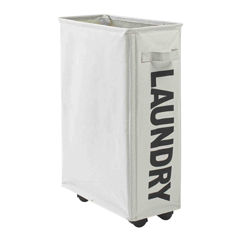 Rolling Laundry Hamper with Handles, Light Gray, 22.8 H" x 15.4 W" x 7.3 D"