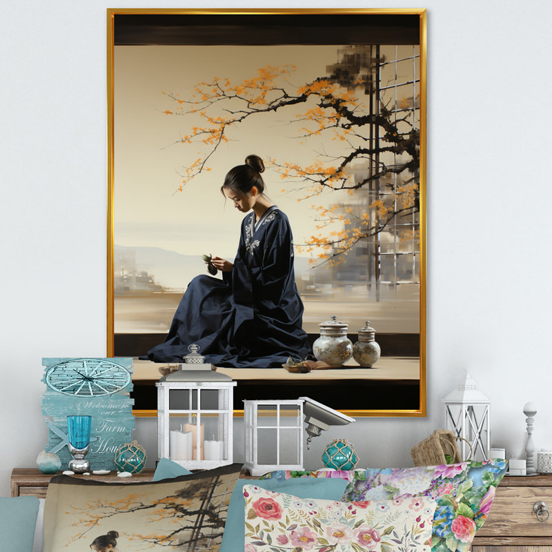 Porush Japon Art Tea Cerémonie IV - impression, H 44 po x l 34 po x P 1,5 po, Cadre flottant doré