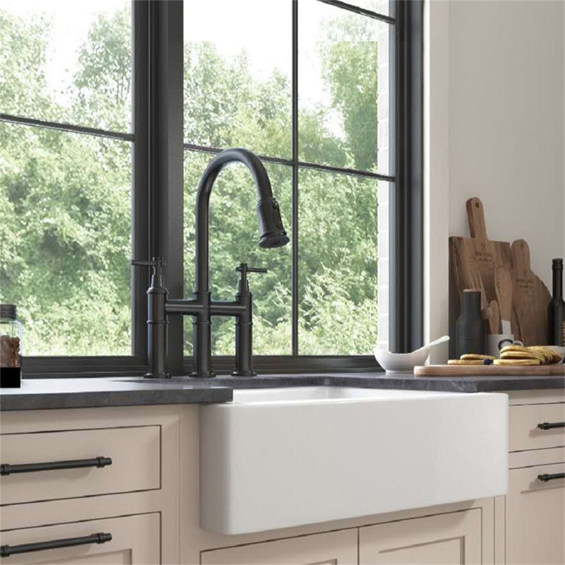 Robinet de cuisine Bridge avec douchette extractible encastrée, Noir mat